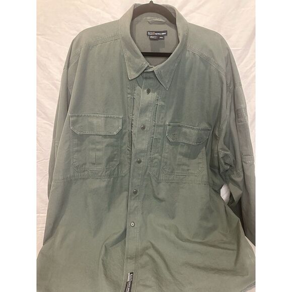 5.11 Tactical Shirt Long Sleeve 3XL Reg Military Green Button Up Style Pockets - Picture 13 of 14